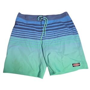 Vineyard Vines Mens Blue Green Ombre Striped Board Shorts Swim Trunks S 40. 681